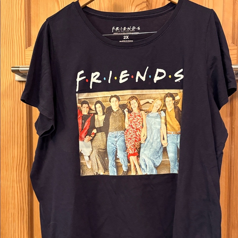 VNTG FRIENDS Navy Graphic Tee with White Logo Print Sz XXL